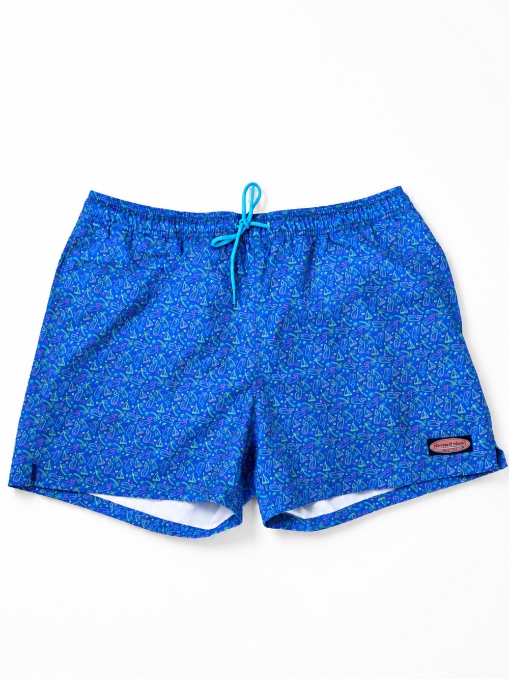 Vineyard Vines Chappy Swim Trunks Blue Neon Tropical Print XL